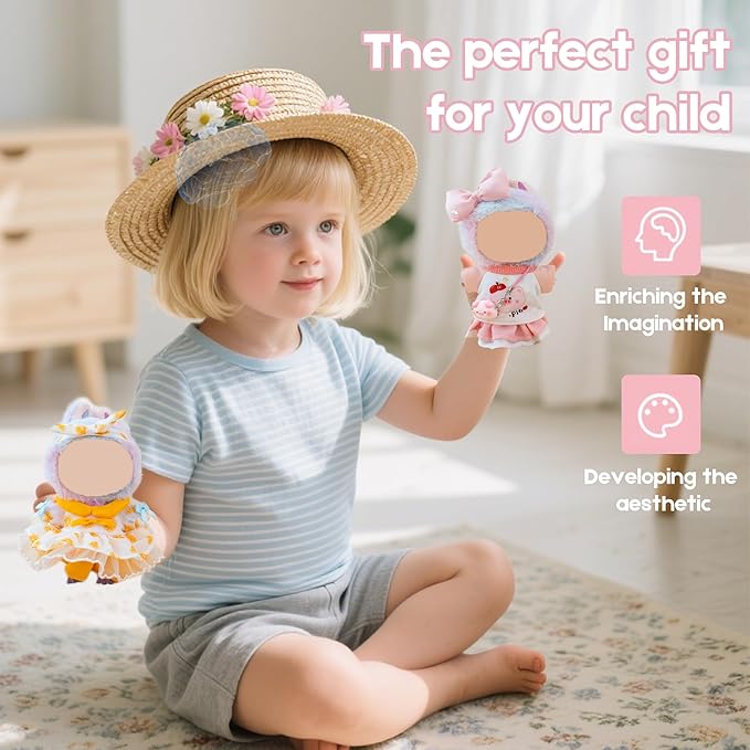 Clothes for Labubu Doll,6.7 Inch Doll Clothing Set - 3 Pieces of Handmade Clothes and Accessories for 17cm Plush Toys - Blue Shirt + Khaki Shorts + Blue and White Checkered Baseball Cap