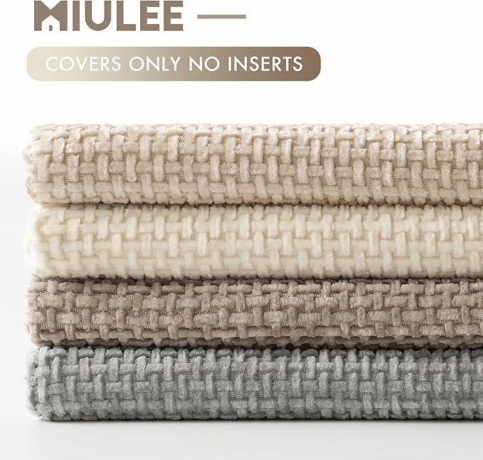 MIULEE Decorative Chenille Pillow Covers Neutral Beige 18x18 Pack of 4 | Modern Home Decor, Cozy Cream Collection, Couch Throw Pillows, Farmhouse Boho Cushion Covers for Sofa Bed Living Room