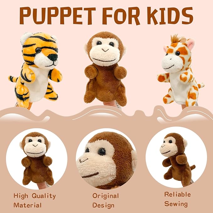 12Pcs Finger Puppet Set Jungle, Soft Plush Toy for Kids Realistic Jungle Plush Animal Finger Puppet Role-Playing Story Finger Puppet Animal Soft Plush Toy for Kids