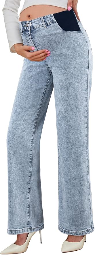 BLENCOT Maternity Jeans for Women High Waist Straight Leg Pregnancy Denim Pants with Pockets
