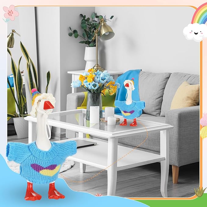 4 Set 7 Inch Mini Desk Goose Knitted Outfits Magnetic Goose Key Holder Multiple Colors Clothes for Magnetic Duck Statue Desk Key Holder Decor