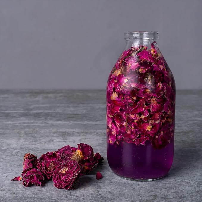 Cure With Pure Dried Rose Buds & Dried Rose Petals 1LB Edible Rosebuds & Dried Roses For Tea, Baking, Relaxing Bath, Rose Water, & Potpourri Handpicked, Preservative Free Edible Dry Rose Petals