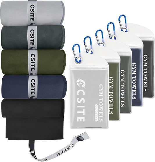 CSITE Microfiber Gym Towels 5 Pack - Quick Dry & Highly Absorbent, Odor-Free, Soft & Compact Sweat Towel for Workout, Yoga, Running, Tennis, Camping, Men & Women