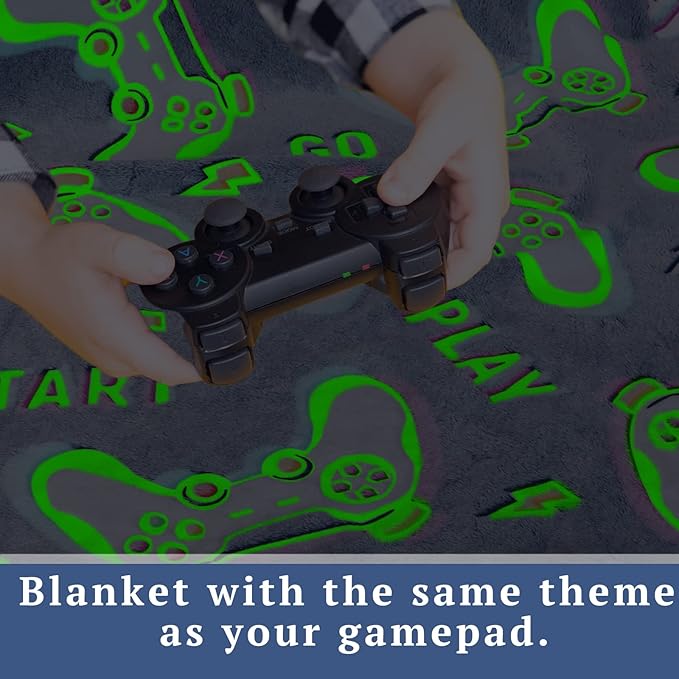 Glow in The Dark Blanket Gaming Controller Glowing Throw Blanket Gamer Plush Luminous Blankets and Throws Soft Throw Gift for Kids Girls Boys Birthday Easter Thanksgiving 60" x 80"