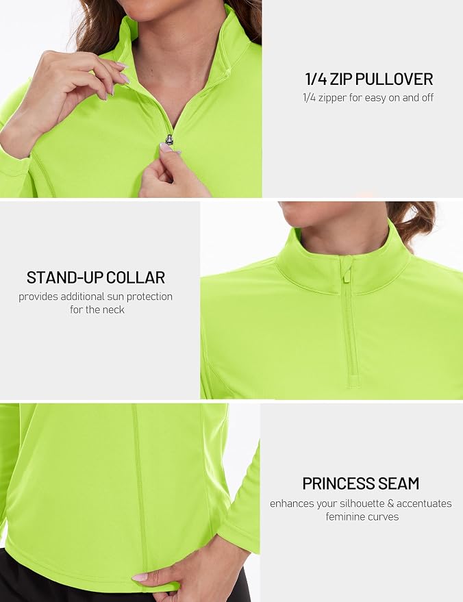TACVASEN Women's Quarter Zip Pullover Golf Shirts UPF 50+ Long Sleeve Sun Shirts UV Protection Workout Tops