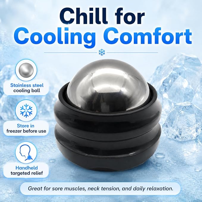 Flyfan Cold Massage Roller Ball, Small Gift for Teens, Men, Women, Boyfriend, Husband, Fitness Lovers, Stocking Stuffers,Handheld Muscle Roller Ball for Neck, Shoulders, Back, Calves & Feet