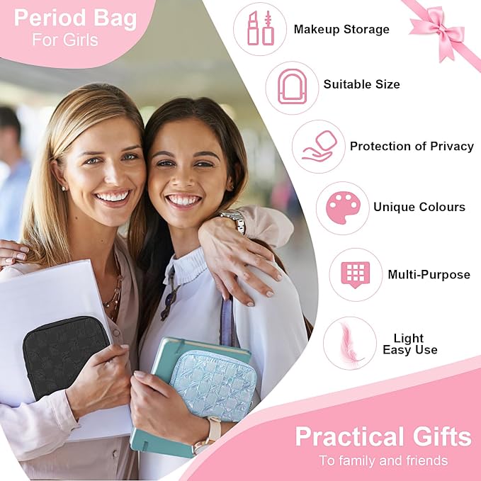Sanitary Napkin Storage Bag Polyester Fabric Period Bag for Teen Girls Sanitary Pad Pouch for Sanitary Napkins/Tampons/Panty Liners Privacy Protector Pad Bag (Bubble-Check, Pink)