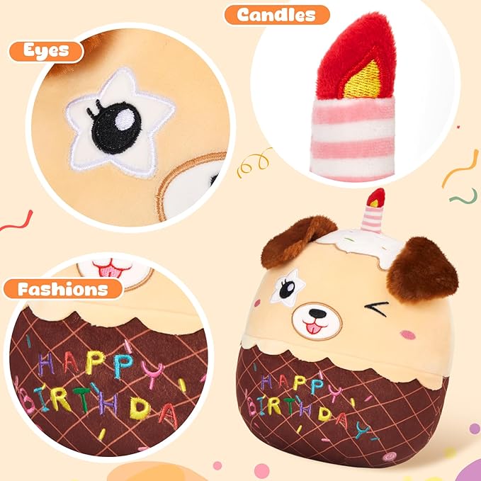 Light Up Music Dog Birthday Cake Plush Puppy Stuffed Animals Original Wink Dog Plushie with Colorful LED Lights Glowing Singing Happy Birthday Gift for Girl Boy 14"