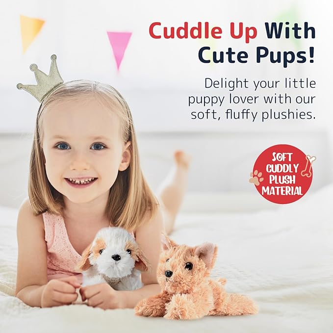 PREXTEX Stuffed Puppies - Set of 4 Cute Dog Toy Stuffed Animals for Girls and Boys - 6 Inch Small Plushies - Plush Dogs Stuff Animals for Puppy Party Favors - Small Stuffed Animals Puppy Toys for Kids