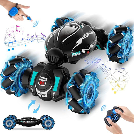 RC Cars, Gesture Sensing Stunt Car Toys for Boys Girls 6-12 Year Old, 2.4Ghz 4WD Hand Remote Control Toy 360° Rotate Transform Off-Road Drift with Lights Music, Birthday Xmas Gifts for Kids