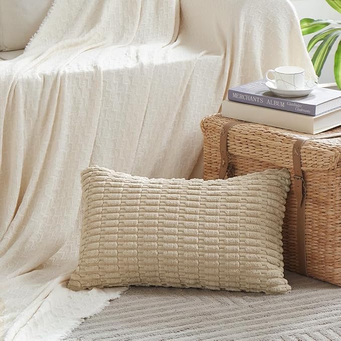 Fancy Homi 4 Packs Decorative Throw Pillow Covers for Living Room Couch Bed, Modern Farmhouse Boho Home Décor Accent Cushion Case, 24" x 14", Tan