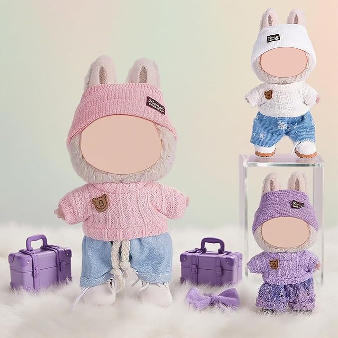Total 3 Sets Doll Clothes Accessories for 17cm Dolls Include: 3 Hats, 3 Tops, 3 Pants- Soft & Stylish Costume Accessories (Doll Not Icluded)