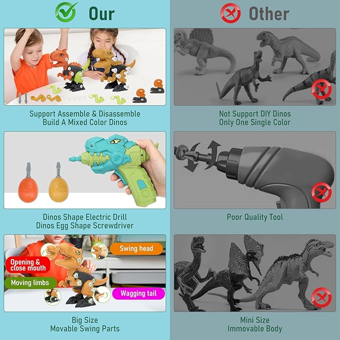 Dinosaur Toys for 3, 4, 5, 6, 7, 8 Year Old Boys, Kids Take Apart Toys with Electric Drill STEM Construction Building Educational, Party Christmas Birthday Gifts for Boys Girls