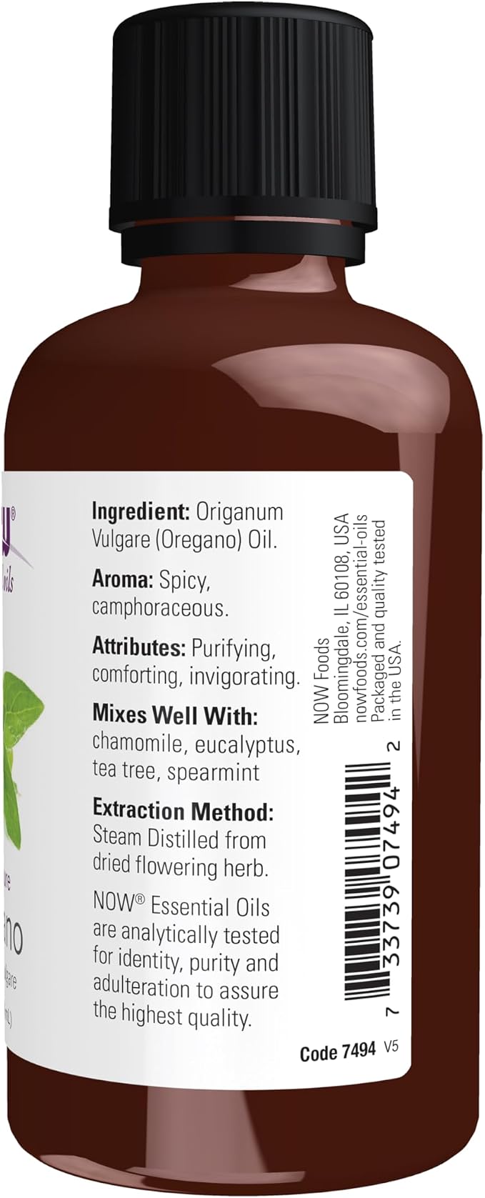 NOW Essential Oils, Oregano Oil, Comforting Aromatherapy Scent, Steam Distilled, 100% Pure, Vegan, Child Resistant Cap, 2-Ounce