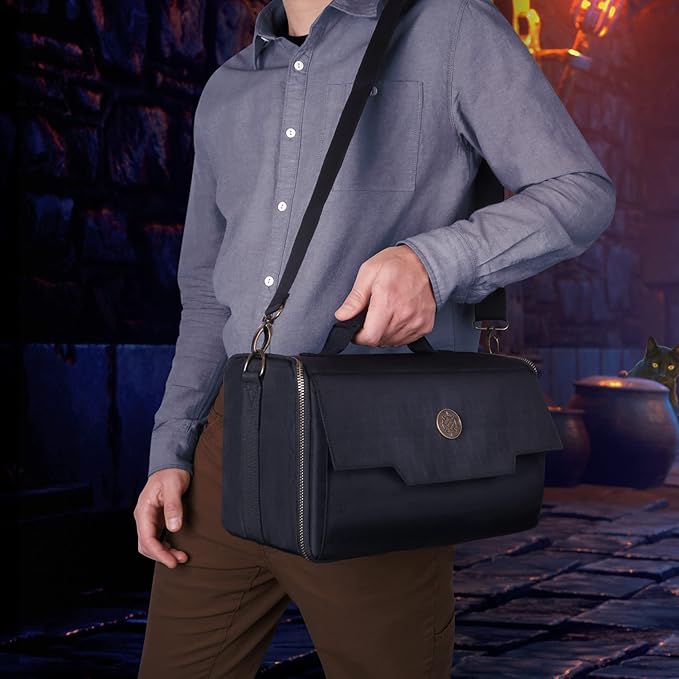 ENHANCE Miniature Figure Satchel - Compact Storage & Carrying Case for DnD Miniatures with Strap, 3 Foam Trays (2 Pre-Cut and 1 Pick & Pluck Tray) - Fits 20mm to 25mm Figures (Small - Standard Base)