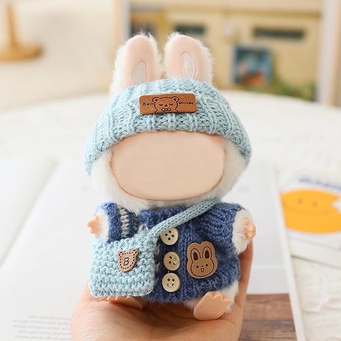 Knit Style 17cm Doll Clothes Accessories Set Include: Hat, Bag, Sweater- Cute Clothes for Dress up Your Dolls (Doll Not Included),Blue