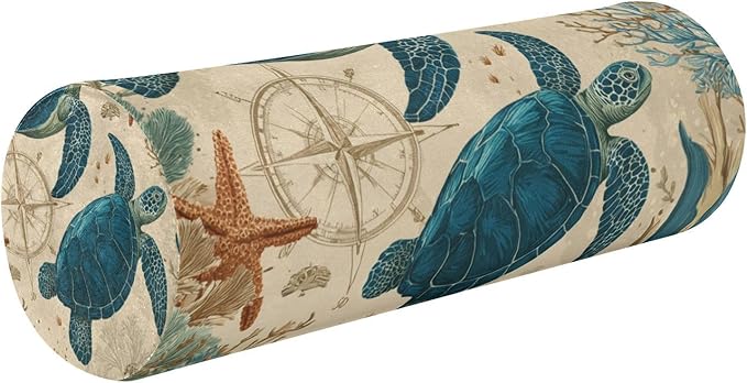 Sea Turtle Corals Starfish Neck Roll Pillow Bolster Round Health Memory Foam Long Cervical Cylinder Pillows with Removable Washable Cover for Body Bed Legs Back Yoga