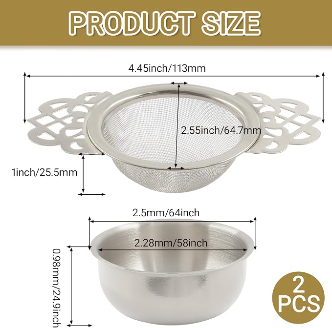 2 Pack Tea Strainer Bowl,Stainless Steel Small Tea Strainers Fine Mesh Loose Tea Infusers,Ideal Tea Filter for 2.5-4 Inch Cup Mouth/Tea Lovers(Silver)