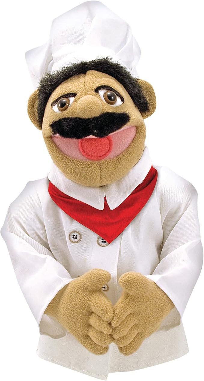 Melissa & Doug Chef Puppet (Al Dente) with Detachable Wooden Rod Pretend Play Chef Puppet Pepe