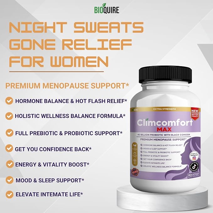 Climcomfort Max Menopause Support, 40 Billion Probiotic with Black Cohosh, 90 Capsules, Hormone Balance and Hot Flash Relief (1)