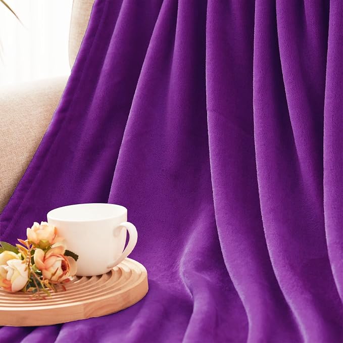 Exclusivo Mezcla Soft Large Fleece Throw Blanket for Couch, Purple | 50x70 Inches, Double-Sided Brushed Flannel, Lightweight Plush Cozy Blanket for Home Decor, All Season, Machine Washable