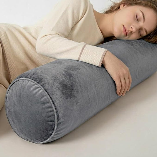 Body Pillow Yoga Bolster Round Cylindrical Pillow Long Dutch Velvet Cushion with Removable Washable Cover for Side Sleepers Meditation and Bedroom Decor(Gray,120cm/47in)