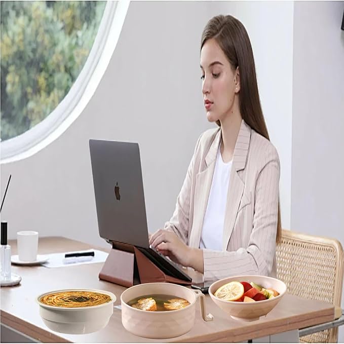 OZY Microwave Ramen Bowl，Ramen Noodle Cooker with Spoon Chopsticks Fork，Ramen Cooker with Handles，College Dorm Room Essentials，BPA-Free (Beige)