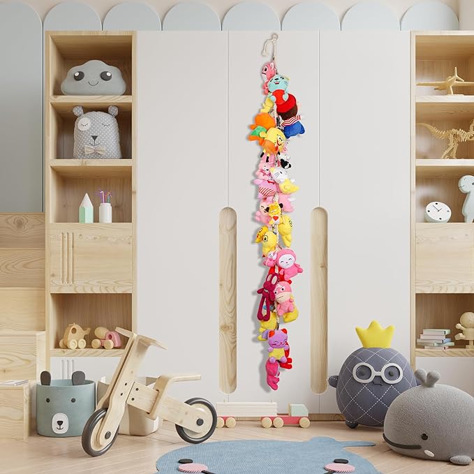 Stuffed Animal Storage Chain - 80 inch Toys Holder for Plush Animal Hanging or Corner Stuffed Animal Storage Suitable Hanging Plush Toys, Hats, Socks, Photos, Holiday Card & Nursery Room Wall Decor