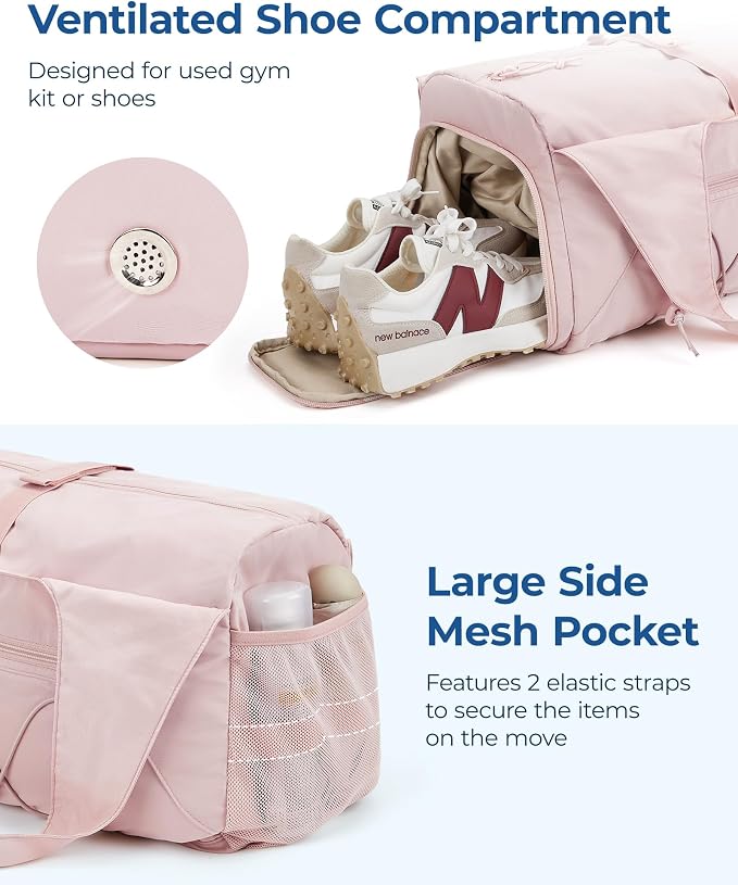 BAGSMART Gym Bag for Women, Lightweight Duffel with Shoe Compartment, Tote Bag with Wet Pocket for Yoga Travel, Grape