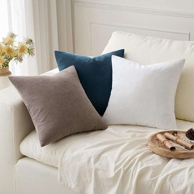 MIULEE Dark Blue Chenille Couch Throw Pillow Covers, 20x20 | Set of 2, Soft Coastal Home Decor, Modern Farmhouse Decorative Pillowcases for Sofa Living Room Bed