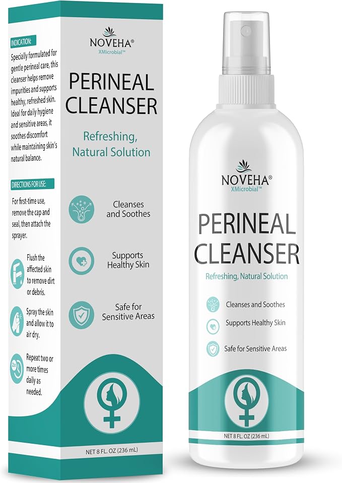 Noveha Perineal Spray & Cleanser | No-Rinse Formula for Daily Hygiene & Odor Control | Gentle Care for Postpartum, Seniors & Sensitive Areas | 8oz