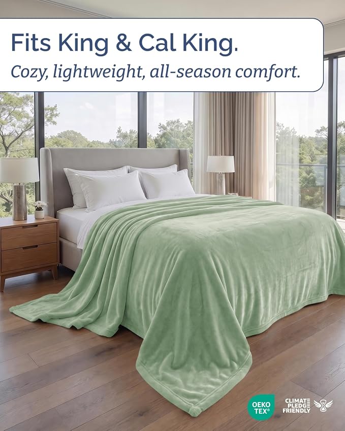 Ultra Soft Fleece Blanket Oversized King Size - Flannel Fleece Luxury Blanket - Lightweight for Couch Bed Chair - Thick, Warm and Breathable - All Season Cozy, Celadon
