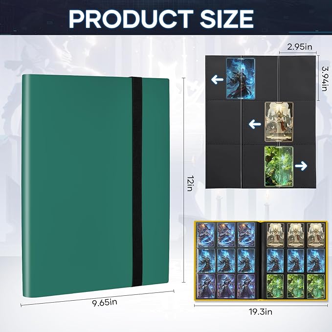 Trading Card Binder, Card Binder Album Folder Book Fit for MTG Baseball Football Sports Cards, Easy to Use Card Collection Binder (green, 360 Pockets)