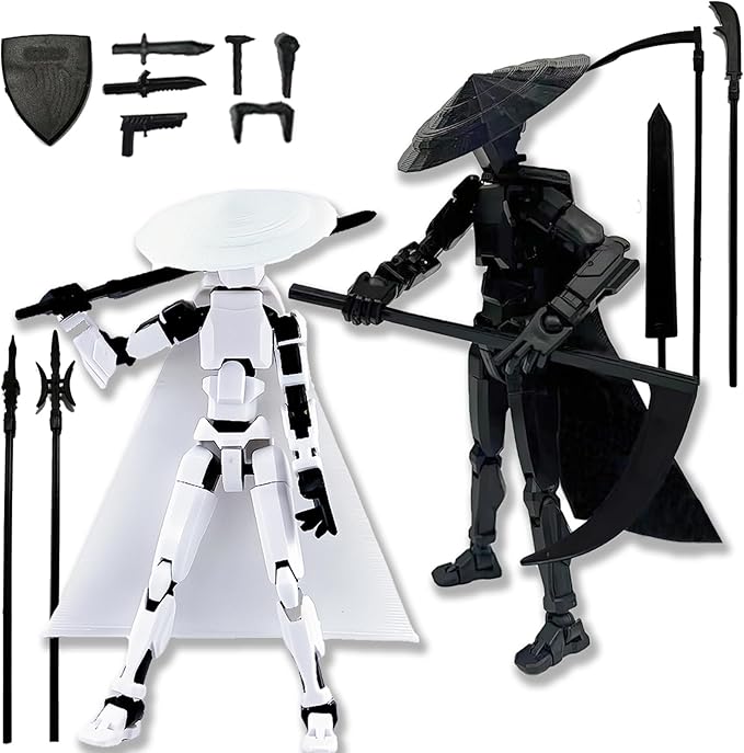 2 Packs T13 Action Figure Set (Assembly Completed) - Titan 13 Robot Movable, 3D Printed Articulated, Full Body Mechanical Doll - Christmas Birthday Gift for Kids Adult (G+S)