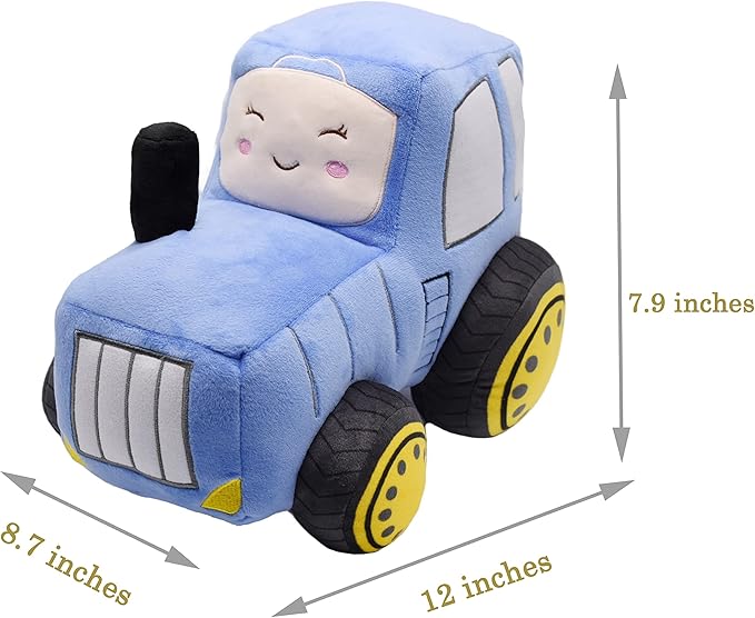 Soft Plush Tractor Stuffed Truck Toy Super Cute Car Plushie Throw Pillow Excellent Gifts for Kids or Birthday Party 12 Inches (Blue)