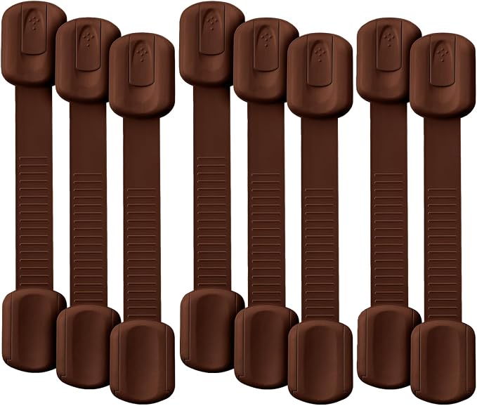 Bates- Child Safety Strap Locks, 8 Pack, Brown, Baby Cabinet Locks with Adjustable Strap Length
