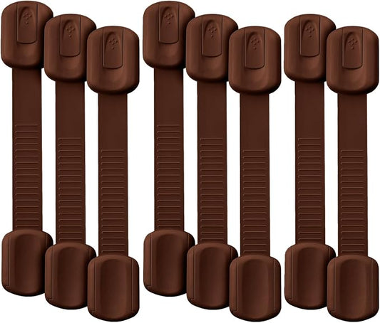 Bates- Child Safety Strap Locks, 8 Pack, Brown, Baby Cabinet Locks with Adjustable Strap Length