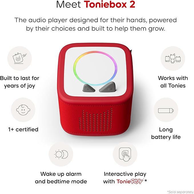 Toniebox 2 Audio Player Starter Set for Kids 1+ with Playtime Puppy - Sunset Red