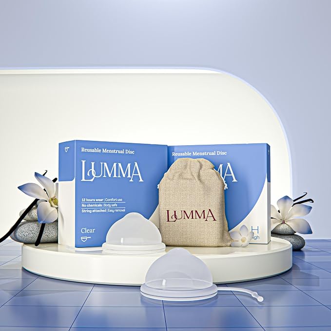 LUMMA Menstrual Disc | Includes Carrying Pouch and Silicone String for Easy Removal | Comfortable & Sustainable Choice to Tampons | Reusable Medical Grade Silicone, Leak-Proof |Transparent,High-Cervix