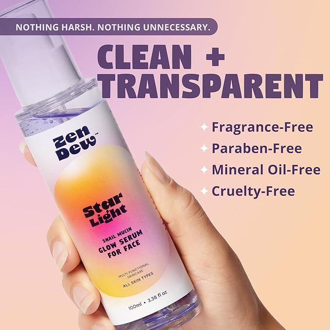 Clinically Advanced Korean Snail Mucin Serum - Star Light by Zen Dew (3.38 oz) Brightening, Anti-Aging & Hydrating K Beauty Face Serum for Glass Skin Glow – Smoothing Korean Skin Care