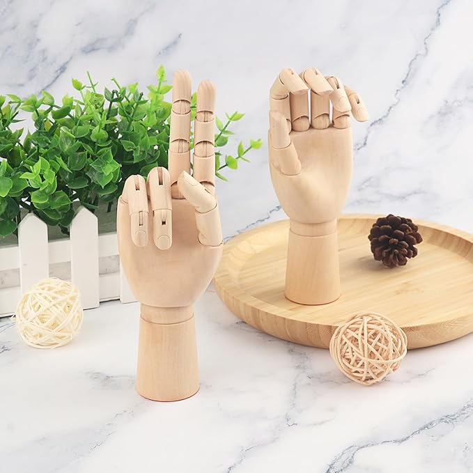 GNIEMCKIN Wooden Hand Model, 3 PCS, 12/10/7 Inches Right Hand Art Mannequin Figure with for Hand Jewelry Display, Decoration, Sketching.