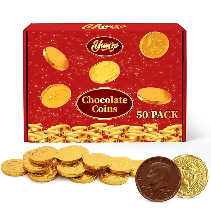 Gold Chocolate Coins, 50 Pack of Gold Chocolate Coins Bulk, Ideal Coin Candy for Themed Parties, Events and Celebrations, Perfect for Gift Bags and Festive Decorations for st patricks day.