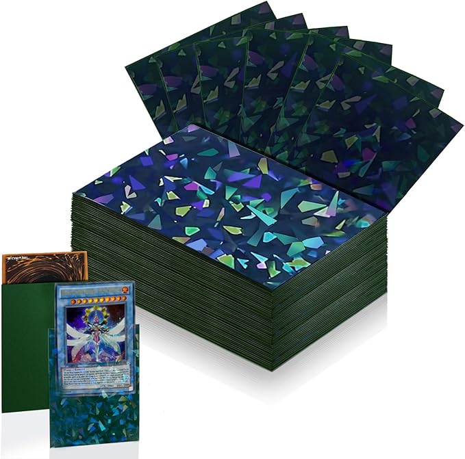 100 Count Green Card Sleeves for Trading Cards, Perfect Fit Shiny MTG Card Sleeves, Holographic Card Sleeve Fit for Magic, Photocard, TCG, Baseball/Sports Cards, Yugioh Card, Game Card 66 * 91 mm