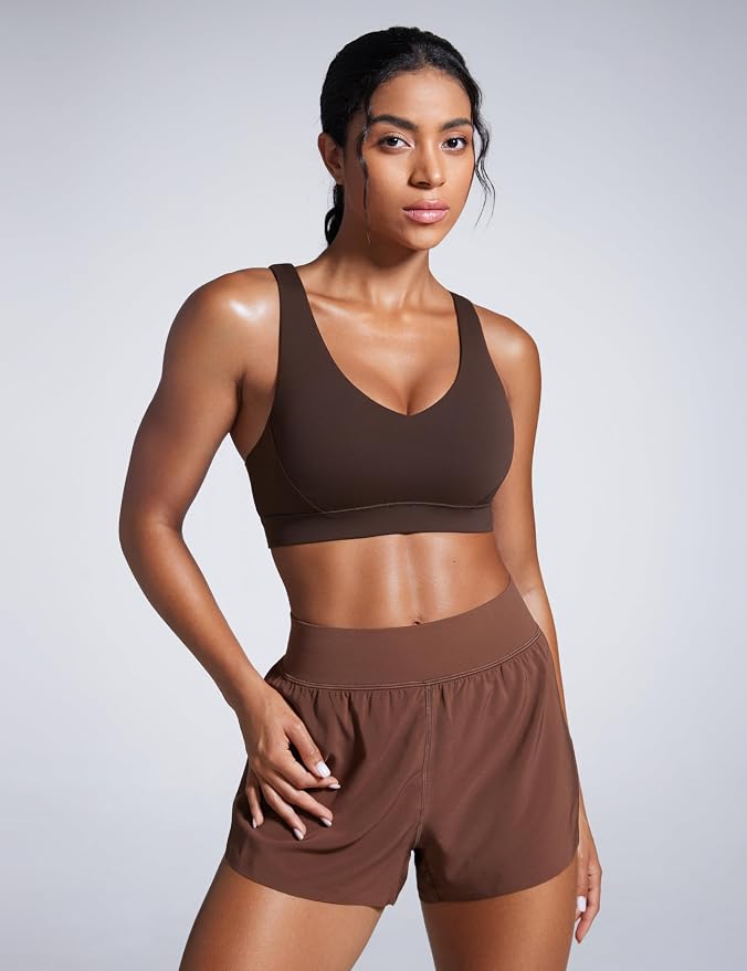 CRZ YOGA Butterbreeze Criss Cross Back Sports Bras for Women - V Neck Adjustable Straps Padded Workout Training Crop Top