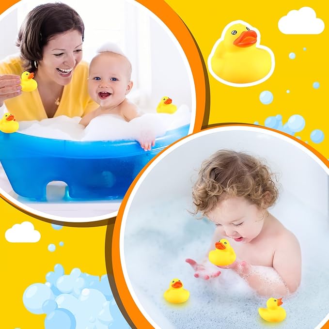 Lenwen 50 Pcs Waterproof No Hole Rubber Ducks Bath Toy with Sealed Plug Without Hole Bathtub Floating Bath Toy for Birthday Party Decoration Gift Swimming Pool (2.2 Inch)