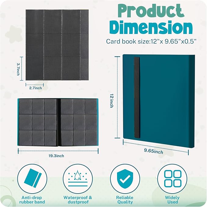 Card Binder, 9 Pocket Trading Card Album Folder,20 Pages, 360 Card Capacity Sports Card Binder, Premium Card Binders Compatible with MTG, TCG, Baseball Cards (Malachite green)