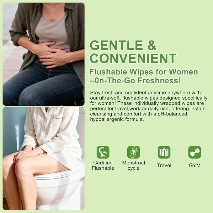 twoworld 50 Feminine Wipes Flushable Travel Individually Wrapped | Travel Wipes for Women,Feminine Care Wet Wipes Travel Size Vaginal Wipes for Adult,Girl and Homeless(Cucumber)