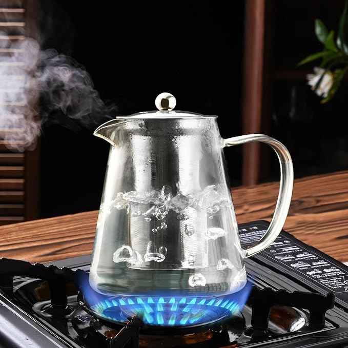 Baalaka Glass Teapot 18.6oz/550ml, Tea Pot with Removable Infusers for Loose Tea, Borosilicate Glass Tea Kettle Tea Maker Stovetop for Camping, Tea Infuser for Loose Leaf Tea Travel