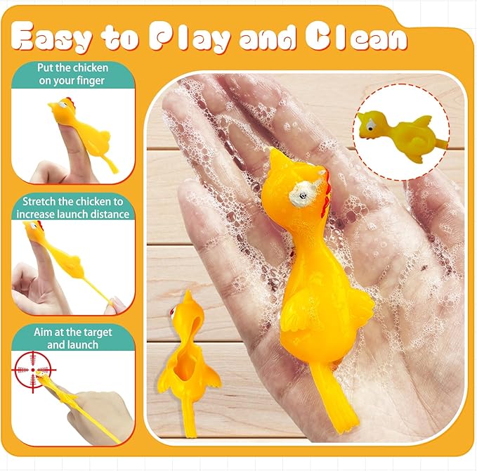 Dshengoo 30 Pack Finger Slingshot Chicken Rubber,Flick Stretchable Flying Sling Shot Chick Fingers for School Reward Halloween Birthday Party Favors White Elephant Gift Exchange