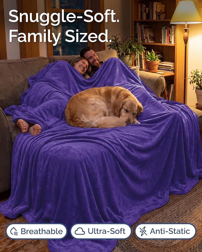 Ultra Soft Fleece Blanket Oversized King Size - Flannel Fleece Luxury Blanket - Lightweight for Couch Bed Chair - Thick, Warm and Breathable - All Season Cozy, Purple Haze